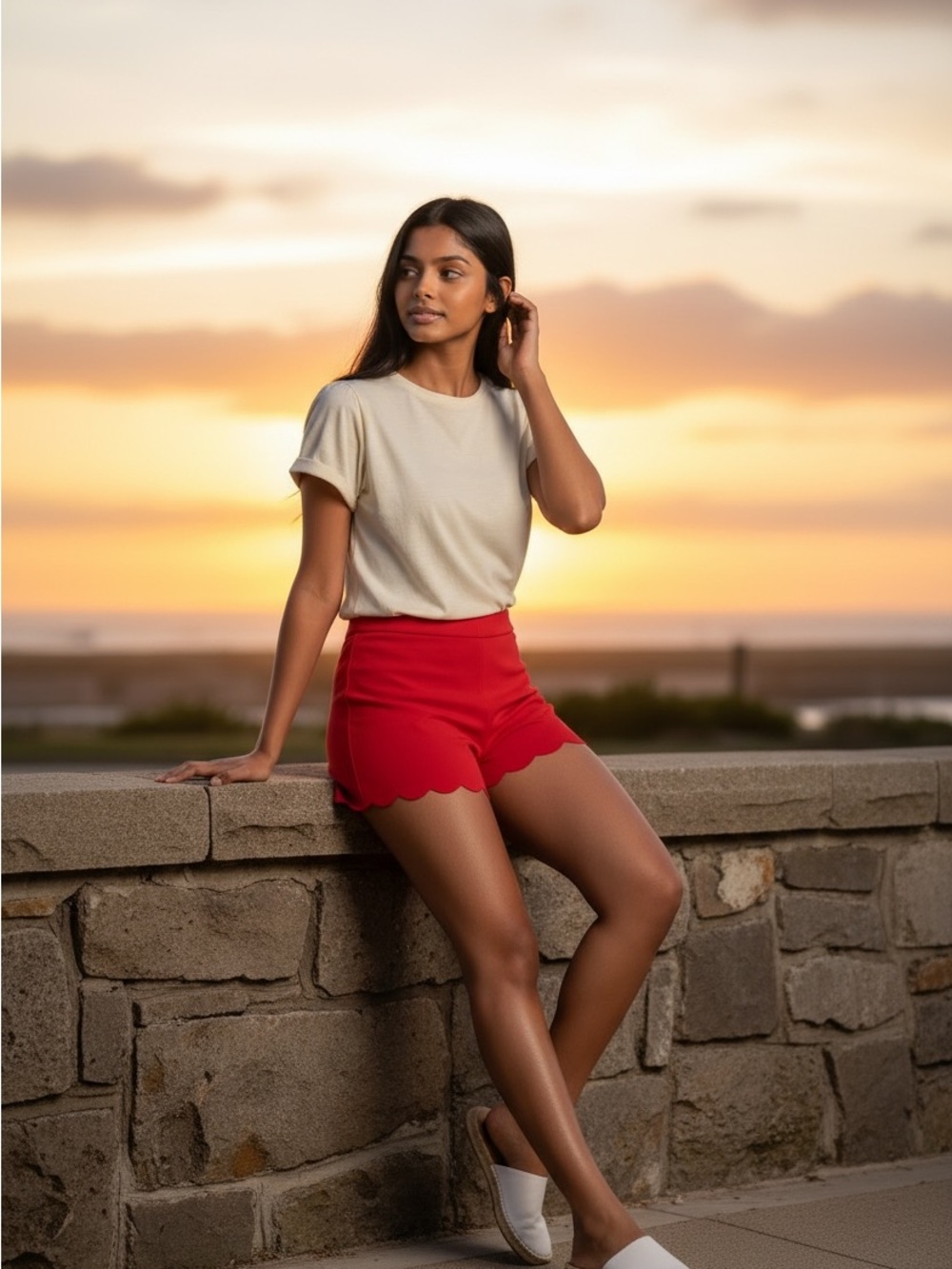 J. Crew Bright Red Scallop-Hem High Waist Shorts - Picture 6 of 8